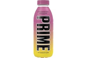 PRIME Hydration Strawberry Banana, Bebidas deportivas, Electrolitos mejorados para reponer líquidos, 250 mg de BCAA, vitaminas B, antioxidantes, bajo contenido en azúcar, 500 ml