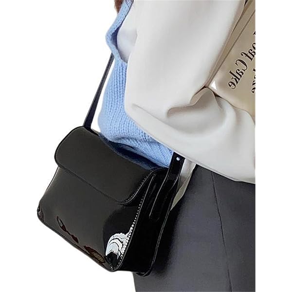 HiTotes Sac à bandoulière rouge pour femme - Sac à main en cuir verni bordeaux, sac hobo à poignée supérieure croissant Y2K, 25cm HiTotes Sac à bandoulière rouge pour femme - Sac à main en cuir verni bordeaux, sac hobo à poignée supérieure croissant Y2K, 25cm