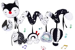 Tibroni Spirale für Kinderwagen, Spielzeug Kinderwagen zum Aufhängen, Baby-Spiral-Aktivität, Plüsch-Spielzeug für Kinderbett, Plüsch-Spielzeug Schwarz