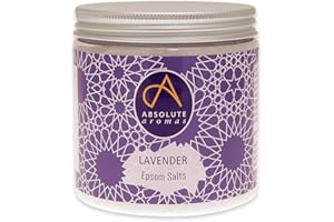 Absolute Aromas Sels de Bain Epsom Lavender - Sulfate de Magnésium Infusé d'Huile Essentielle de Lavande Française pure à 100% - Sels relaxants pour le bain (575g)