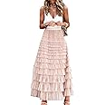 Womens Long Maxi Tulle Skirt A Line Ruffle Mesh High Waisted Tiered Layered Skirts Petticoat