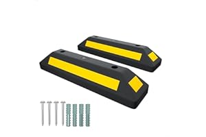 BERRY Complete Set of 2 Eco-Friendly Parking Wheel Stops 57CM with Reflective Stripes, Heavy-Duty, Includes Screws and Anchors, Ideal for Cars, Trucks, RVs, Trailers, and Garages, Best Curb parking block