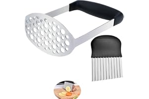 SANTIAONIU Potato Masher, Built-in Stainless Steel Kitchen Tool and Food Masher / Potato Masher with Wave Slicer, Perfect for Beans, Vegetables, Fruits, Avocado, Meat