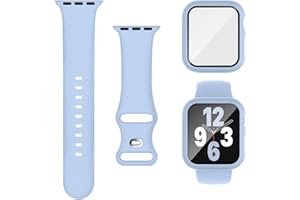 Joehwerr 3-in-1 Compatible for Apple Watch Straps 40mm with Case & Screen Protector, Silicone Sport Strap and Protective Cover with 9H Tempered Glass for iWatch Series 6/5/4/SE3, Lightblue