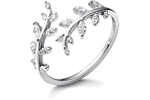 WITWAR Silver Rings for Women, 925 Silver Leaf Open Rings Adjustable Elegant Thumb Wrap Leaf Promise Ring Stress Relief Anxiety Ring Hypoallergenic Jewellery Gift for Birthday Anniversary Valentine Wedding