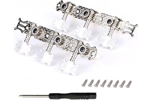 FENGJINGJIACHENG 2 Pcs Guitar Machine Heads Tuning Pegs Tuning Keys Tuners, Guitar Tuners,Guitar String Tuning Peg, With Mounting Screws and screwdriver, Metal Machine Heads Tuner For Classical Guitar (Silver)