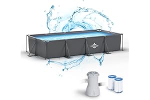 Dardaruga Piscina 450 x 220 x 84 cm + Bomba Filtro Ahorro Energético + 2 Cartuchos de Filtro, Modelo Galapagos, Marca y Asistencia Italiana, Materiales Premium, Línea Multicapa, Antracita
