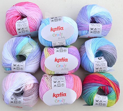 Katia – Candy- Babywolle Fb. 665 bunt 50 g = 180 Meter, Nadelstärke 2,5 – 3 - 5