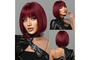 Kellynee Wine Red Bob Wig with Bangs - Burgundy Wigs for Women, Short and Chic Synthetic Hair, Heat Resistant Wigs - Effortlessly Stylish for Daily Wear, Parties, and Special Occasions