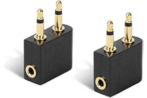 ROWWAIT 2pcs Airplane Airline Flight Adapters for Headphones,Airplane Headphone/Earphone Socket Adaptor,3.5mm Golden Plated Jack Airline Earphone Adapter,For Sony,Bose,Beats,JVC,Sennheiser,Betron etc