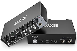 Audio Interface USB Noir, EBXYA Carte Son Externe Table de Mixage pour PC, Micro, Interfaces Audio pour Home Studio avec Préamplis Micro, 48V Alimentation Fantôme, Connecteur USB-C