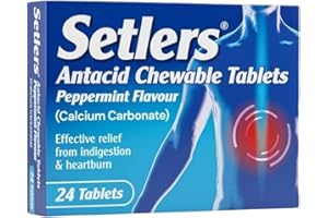Setlers Antacid Chewable Tablets, Peppermint Flavour, 24 Pack, Contains Calcium Carbonate, Effective Relief from Indigestion and Heartburn, Tackles Acid Reflux