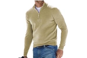 BAWUTZ Pull Basique zippé en Cachemire pour Homme, Polo Classique, Pull col v pour Homme, Manches Longues, Toucher Doux, Quart de Zip