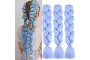 JOOCEEBABY Pelo Para Trenzas Africanas 24" 3 Piezas/Lote Azul Claro Color for Mujer Para Trenzas Pelo Sintetico Postizo Para Trenzas for Los NiñOs NiñA Colors Braiding Hair Extensiones Trenzas