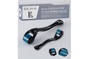 Derma Roller 0,5 mm, 540 aiguilles en acier de 0,5 mm, REAL LUVIXA rouleau à barbe, rouleau à micro-aiguille pour la peau et les cheveux, utilisation pour hommes et femmes