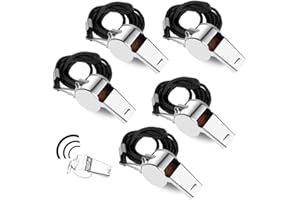 Gasea 5 PCS Arbitre Entraîneur Sifflet Acier Inoxydable Sifflet Extra-Bruyant avec Cordon pour Les Sports Scolaires, Football, Basketball Protection des Sauveteurs de Urgence