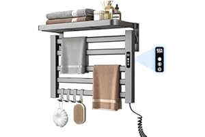 QAWNER Handtuchheizkörper Elektrisch Klein mit Regal, 80W Handtuchtrockner Heizkörper, Bad Heizkörper Elektrischer, 30-70℃ einstellbare Temperatur, 55x40cm Handtuch Heizkörper, 1-24H Zeitmessung (Grau)