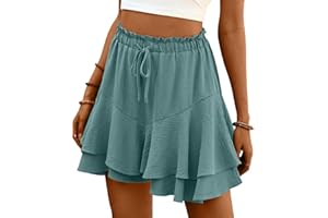 ABINGOO Short Femme Été Plage Chic Elastique Taille Haute Shorts Volants Couleur Unie Décontracté Jupe Courte avec Cordon