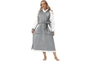 Adafsta Oversized Wearable Blanket Hoodie, Long Sherpa Fleece Blanket Sweatshirt as Gifts for Women Men, with Warm Big Hood and Giant Pocket, Side Split and Belt