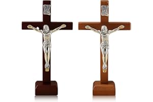 JNGTKL 2 Wooden Cross Decorations, Handcrafted Crucifix for Wall, Hanging Religious Worship Symbol, Home Decoration Wooden Catholic Crucifix Orament and Decorative Spiritual Gift