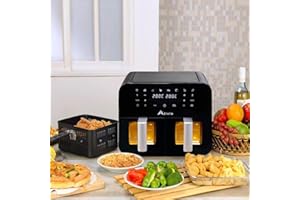 Alivio 9L Double Basket Air Fryer 2400W, Visual Window Adjustable Temperature, Healthy Cooking Large Dual Basket Family Size Air Fryer (Black)