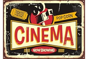 LSJUEE Plaque en métal Vintage Disposition de divertissement avec caméra de cinéma et billet de cinéma Vintage pour hommes femmes décoration murale pour bars restaurants cafés pubs