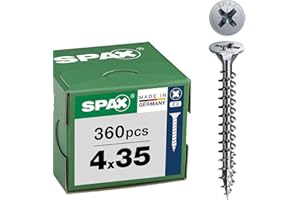 SPAX Vis universelles 4 x 35 mm, 360 pièces - Vis à tête fraisée avec revêtement WIROX, filetage total, empreinte cruciforme Z2, pointe 4CUT - 8000000277214