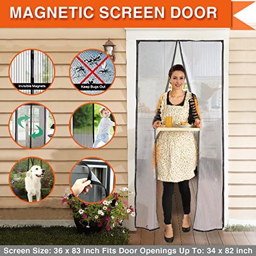 Magnetic Screen Door Mesh Curtain Walk through Hands Free Black Door curtain Keep Bugs Out Lets Fresh Air In - Fits Doors Up To 36 x 82 inch Max