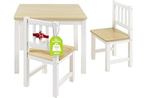 ‎BOMI Bomi Kindersitzgruppe Holz Amy | Kindertisch mit 2 Stühlen | Tisch & Stühle Kinderzimmer Set | Spieltisch ab 1 Jahr | Kindertisch für drinnen | Maltisch & Basteltisch Kinder | Kindermöbel Weiß Natur