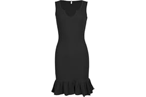 Missufe Damska letnia sukienka z dzianiny, na czas wolny, dekolt w serek, bez rękawów, sukienka z falbankami