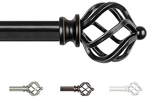 KAMANINA Barra de Cortina 80 a 148 cm, Negro Barra de Cortinas Extensible para Ventana con Remates de Twisted Cage Retorcida para Salón Dormitorio