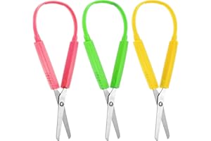 TELOOCO 3 Stück Schlaufenscheren Adaptives Design Bastelschere Bunte Griff Schere Kinder 14cm Ringschere Selbstöffnende Sicherheitsschere für Kinder Schulen Besondere Bedürfnisse (Grün, Gelb, Rosa)