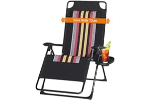 OVLRIJP Chaise Longue de Jardin, Extra Large Chaise Longue Pliante avec Appui-tête Amovible et Porte-Gobelet, Chaises Longues Jardin Extérieur, Transat Pliant pour Balcon, Terrasse (Bande 1PC)