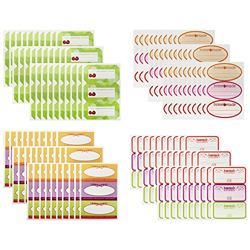 COM-FOUR® 120 Stück Etiketten für Gläser & Flaschen, 4 verschiedenene Dekore