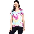 Stories.Label Women's Tie Dye Printed Cotton Tshirt in Ribbed Neck, Regular Fit Half Sleeves Tops for Girls Stylish (Size S - 5XL)