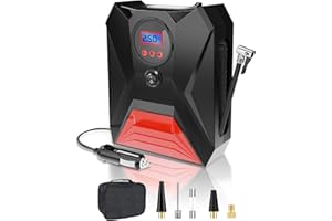 Omesiry Inflador Ruedas Coche, 12V Compresor Aire Coche con Función De Memoria, 4 Adaptadores, Inflación Rápida Compresor Aire Portatil, Hinchador Ruedas Coche para Pelota, Coche, Bicicleta