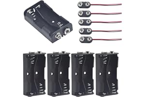 Yosawo 5-Pieces 2 x 1.5V(3V) AA Battery Holder Case,Black Plastic DIY Battery Storage Box with Standard Snap Connector (AAK2)
