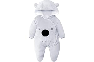 MINIZONE Combinaison d'hiver pour bébé avec capuche Combinaison de neige en flanelle Barboteuse d'hiver Combinaison de jeu avec pieds Combinaison à motifs de dessins animés Vêtements pour bébé 0-12 mois, gris