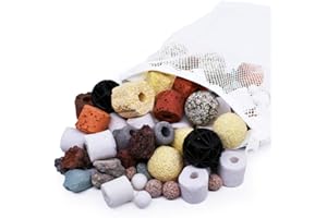 KAIISSA Filtro per Acquario, Anelli in Ceramica, con Sfere Biologiche, Filtro Poroso, Materiale di Filtraggio a Carbone Attivo, per Acquario, Laghetto, Fontana a Cascata (500g, 20 in 1)