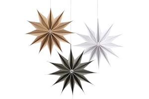 ‎EASY JOY EASY JOY Papiersterne Weihnachtsstern 29cm Party Dekoration 3D Stern Weihnachtsdeko Fensterdeko Faltsterne zum Aufhängen – 3 Stück Holz Schwarz Weiß