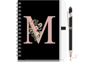 BBTO 2 Pezzi Quaderno con Iniziale per Donna Regali Personalizzati Quaderno Floreale B6 con Penna a Sfera per Natale Compleanno Articoli per Ufficio(Lettera M)