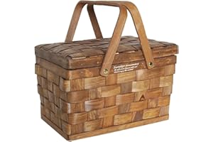 POHOVE Cesta de mimbre de madera para pícnic con tapa y asa, cestas de mimbre de regalo, cestas de mimbre vacías, ovaladas, de sauce, para pícnic