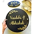 HOMEINDEED CERAMICS name plate for home entrance round shape Gold And Black 30x30 cm with 8x12 cm Room No.