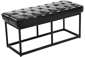 CLP Taburete Pie De Cama Amun En Cuero Sintético | Banco Recibidor Estilo Chesterfield | Banco De Salón con Base De Metal En Negro I Color:, Color:Negro, Tamaño:100 cm