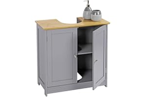 LOCALLOCAL Grey Under Sink Bathroom Cabinet, Free Standing Wooden Sink Storage Unit, Basin Cupboard With Shelf 60 x 60 x 30 cm (only cabinet)