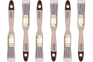 HARDY WORKING TOOLS - Juego de 6 brochas planas de 25 mm – Serie 45 – Fibras sintéticas, mango de madera natural, virola de acero – Para pintura, barniz, aceite e impregnación sobre madera