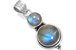 JEWELOPORIUM 925 Sterling Silver Handmade Pendant for Women Round 2 Gemstone Statement Jewelry for Gift (99504_P)