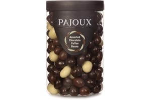 Pajoux Assorted Chocolate Coffee Beans (Large) 270g | Chocolate Covered Coffee Beans in a Gift Jar - Espresso Bean - Mocha - Palm Oil Free