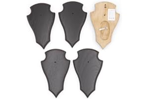 GTK - GEWEIHE & TROPHÄEN KRUMHOLZ REH Bock - 5 targhette a forma di trofeo con 1 scomparto in legno di quercia scuro