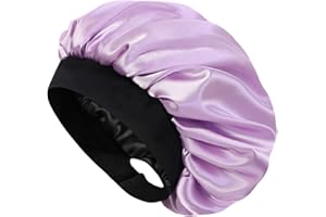 Hat Hut Capó de satén de seda para mujer, gorro para cabello rizado natural, banda ancha ajustable, doble capa